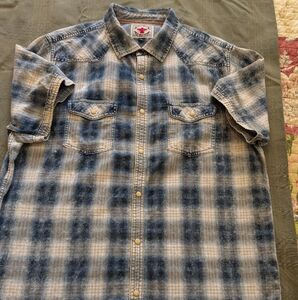 Blue and White Plaid Short Sleeve Shirt